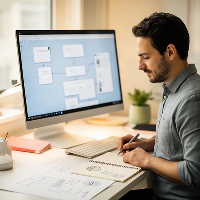 Shlemon Victorr sketching a document workflow beside a Windows workstation